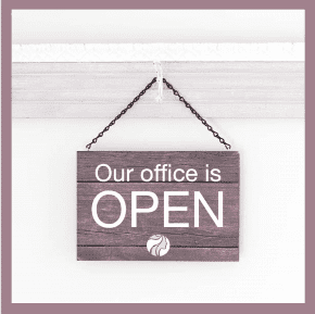 Our office is OPEN sign